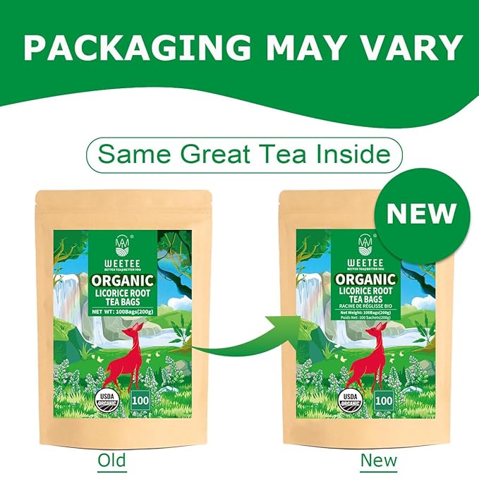 WT WEETEE Organic Licorice Root Tea Bags, Organic Pure Licorice Root Herbal Tea 100 Count, Naturally Caffeine-free
