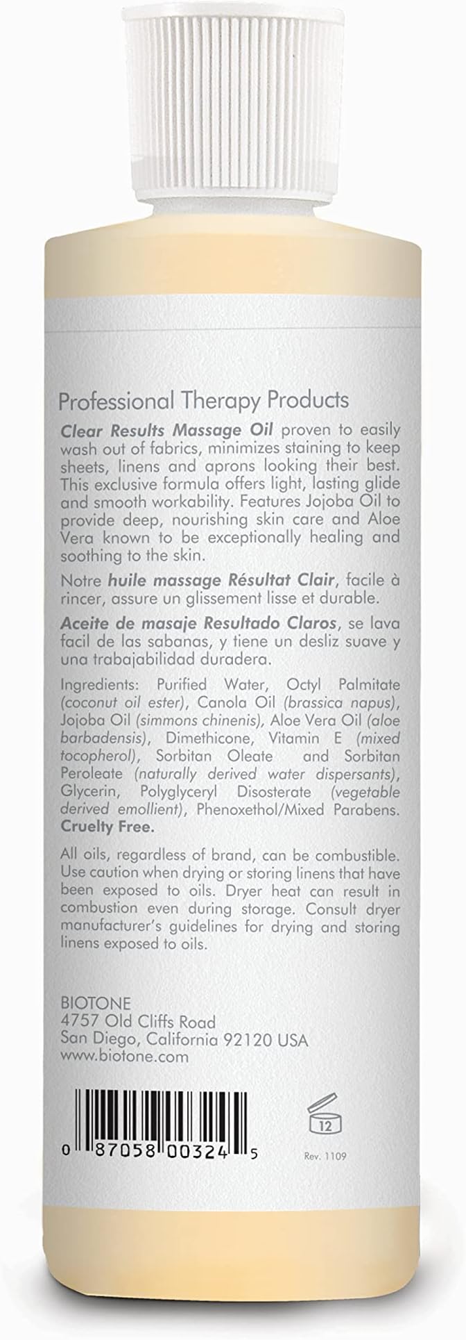 Biotone Clear Results Massage Oil, 8 Ounce