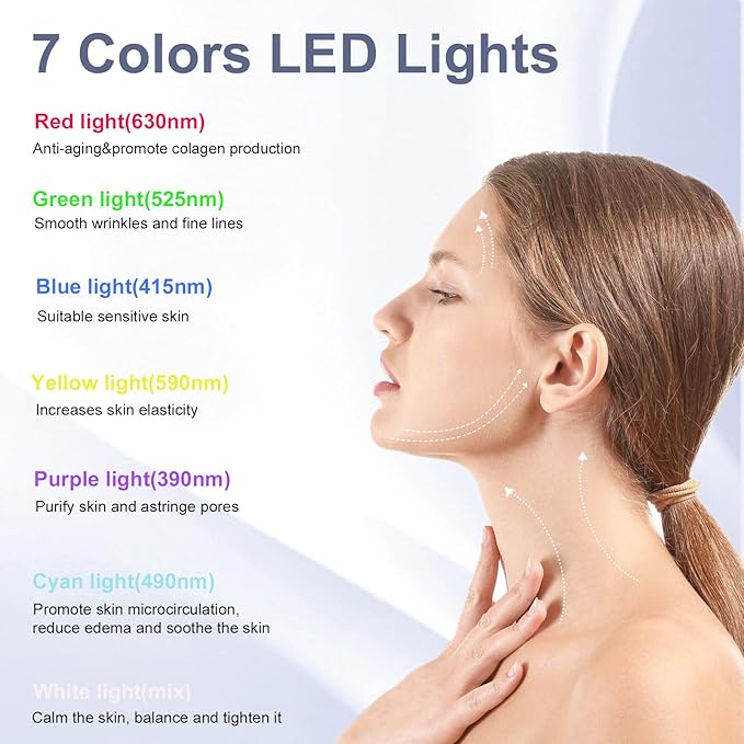 Facial Massager,7 Color LED Light Therapy for Face and Neck,Portable Beauty Skin Care Tools