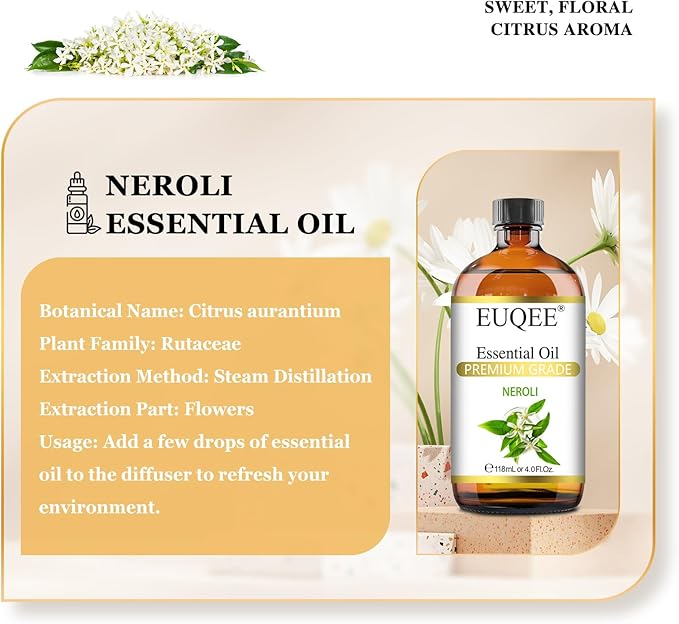 Neroli Essential Oil 118mL / 4oz Pure Neroli Oil Premium Essential Oil for Diffuser, Aromatherapy, DIY Soap
