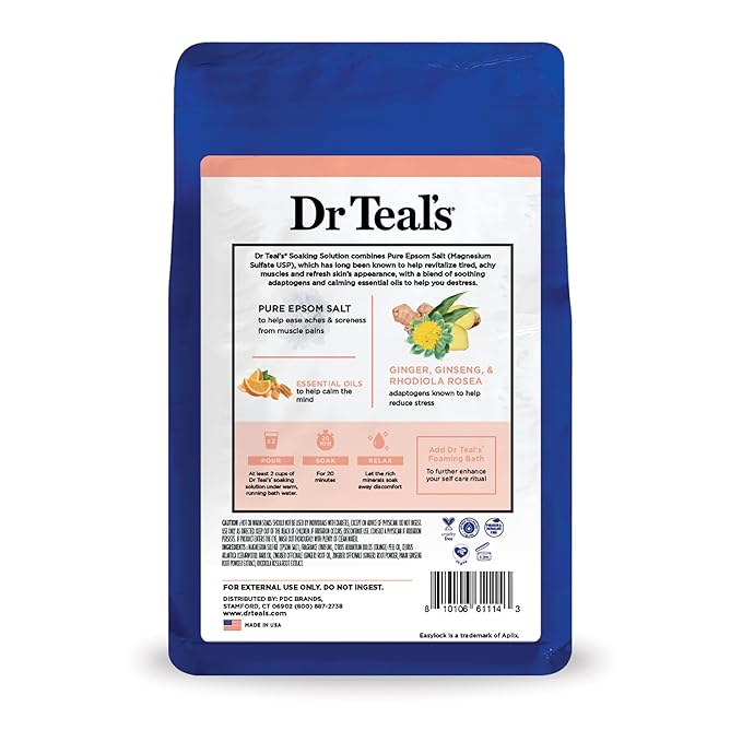 Dr Teal's Pure Epsom Salt Stress Relief with Ginseng & Ginger Essential Oils, 3 lbs (Pack of 4)