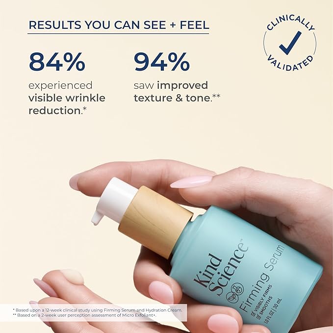Kind Science by Ellen DeGeneres Firm + Smooth Duo, 2-Piece Skin Care Set with Micro Exfoliant & Firming Face Serum - Hyaluronic Acid Serum & Exfoliating Face Wash