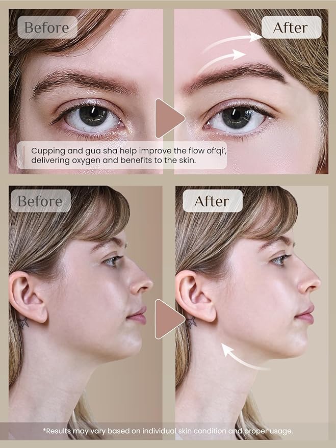 Rena Chris Facial Cupping Set & Gua Sha Facial Tool - Silicone Cupping Set & Obsidian Gua Sha Stone - Face Cupping Therapy Set for Natural Skin Care, Puffiness, Lip Plumping(Black)