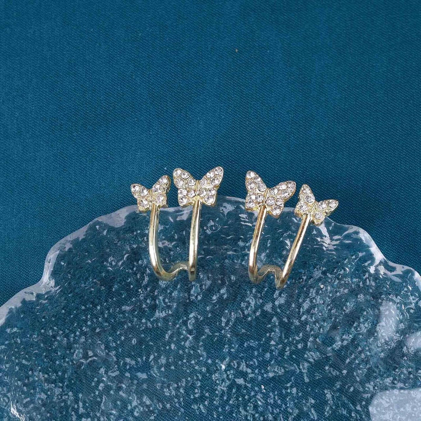 Vintage Crystal Butterfly Claw Earrings Rhinestone Claw Stud Earrings Sparkly Cz Butterfly Earrings Gold Butterfly Illusion Earrings Jewelry for Women