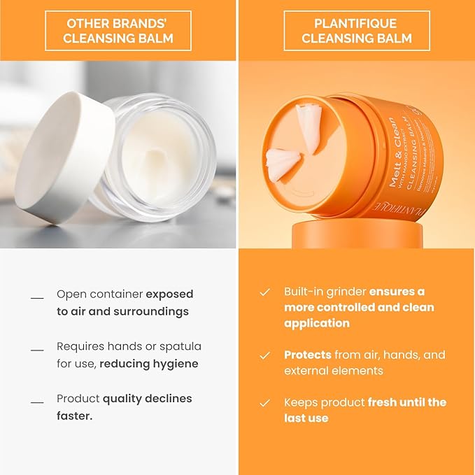 PLANTIFIQUE Korean Cleansing Balm Makeup Remover with Mango & Papaya Extracts, Hyaluronic Acid and Ceramide - Nourishing Melting Cleanser for All Skin Types 1.41 oz / 40 g