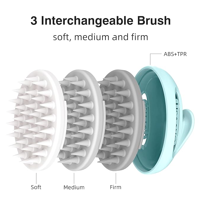 Hair Massager Scalp 3 in1 Scalp Scrubber Silicone Scalp Massager with Three Bristles-Soft, Medium and Hard Brush for Men Women and Pets,Blue