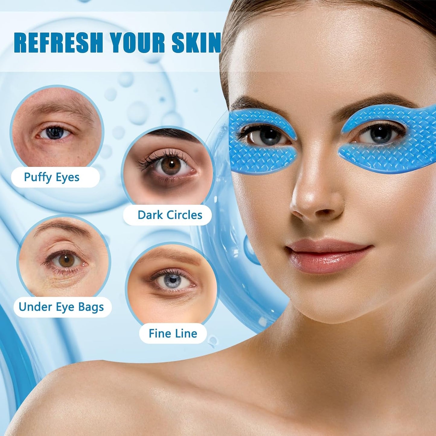 Under Eye Patchs - Blue Copper Peptide Under Eye Patches for Puffy Eyes and Dark Circles, Reduce Under Eye Bags and Smooth Wrinkles-5 Pairs