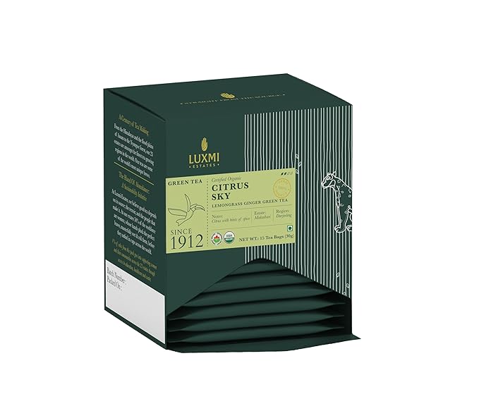 Luxmi Estates - Citrus Sky - Organic Lemongrass Tea - 90 Tea Bags (15ct x 6pack) | Wth Lemongrass, Ginger, Darjeeling Green Tea and more | Beautifully Aromatic and Relaxing Tea