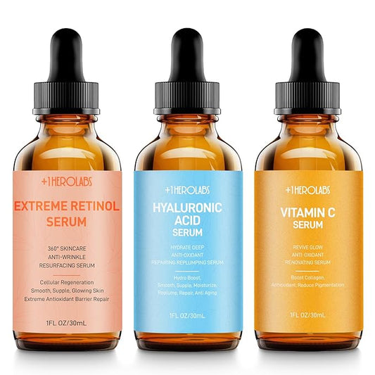 Facial Skin Care Set– Retinol Serum, Vitamin C & Hyaluronic Acid for Face – Anti Aging Face Serum Set for Women – Firm, Wrinkle Smoothing, Dark Spot Corrector, Brighten Dullness