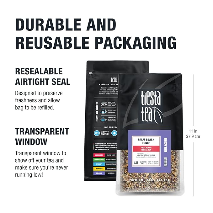 Tiesta Tea - Palm Beach Punch | Loose Leaf | Fruit Punch Herbal Tea | Caffeine-Free Tropical Blend with Apple and Orange | Brews Hot or Iced | 16oz Resealable Bulk Pouch | Up to 200 Cups