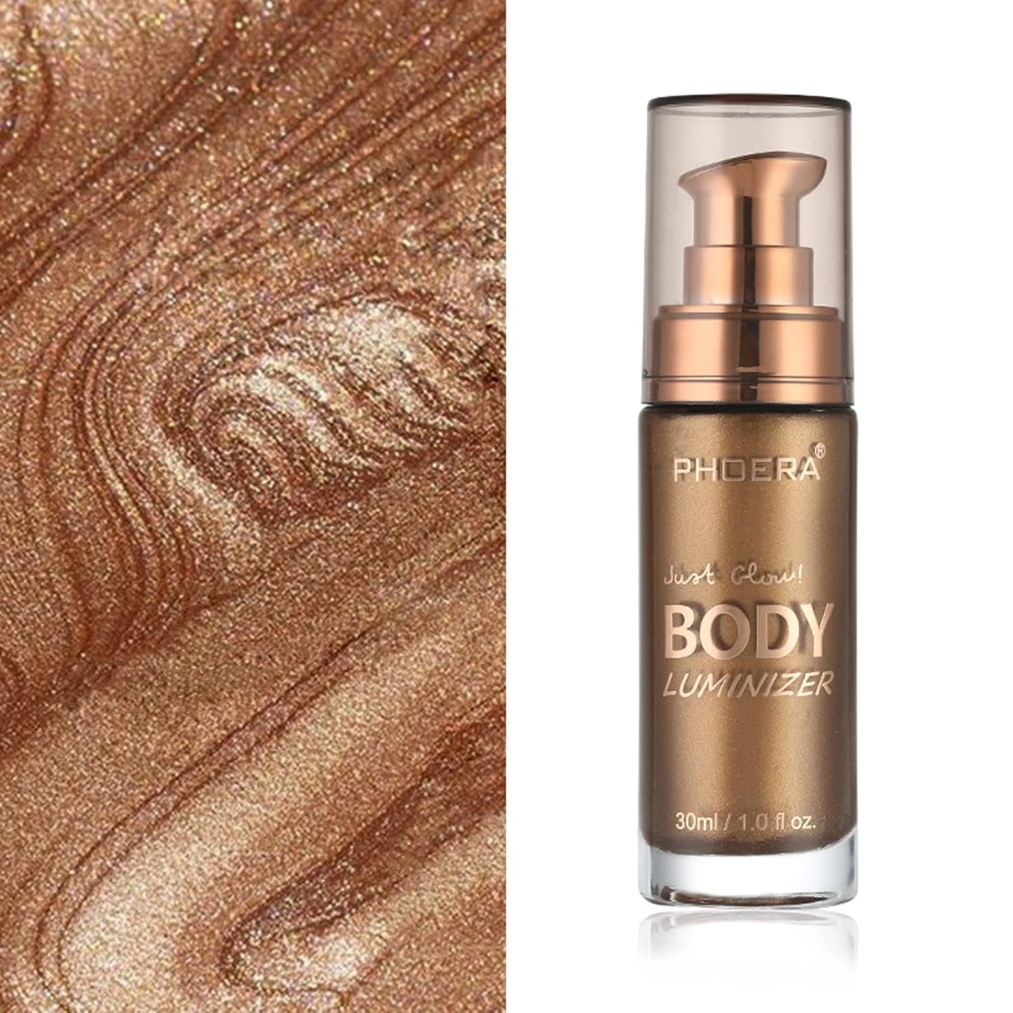 Body Shimmer Oil, Waterproof Long Lasting Moisturizing Body Luminizer Glow For Face , Liquid Illuminator Highlighter 1oz/Jars, Makeup Brush Include (Glistening Bronze #03)