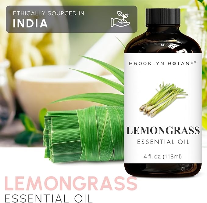 Brooklyn Botany Lemongrass Essential Oil - Huge 4 Fl Oz - 100% Pure and Natural - Premium Grade with Dropper - for Aromatherapy and Diffuser