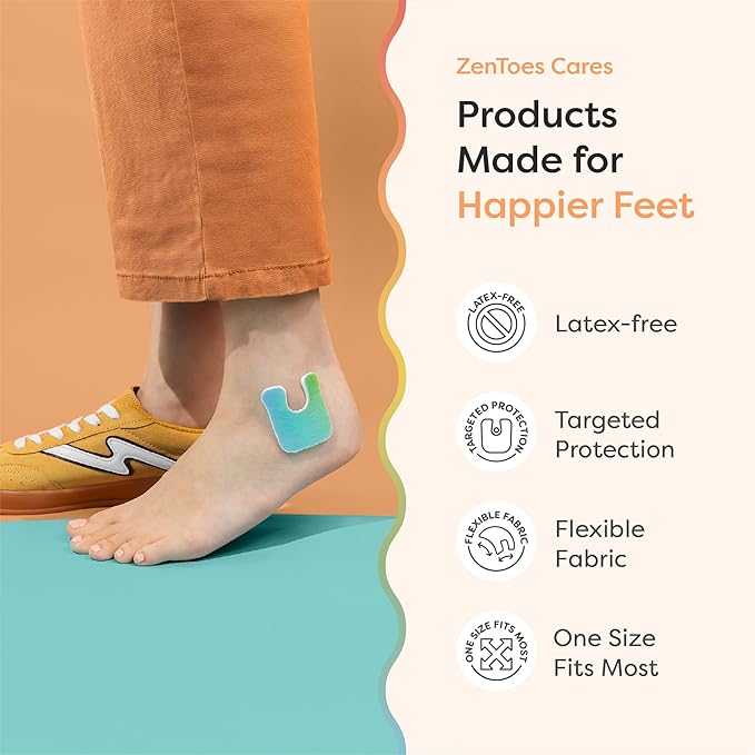 ZenToes Callus Pads | U-Shaped Design Moleskin Blister Pads | Self-Stick Adhesive Felt All Day Comfort Cushions for Calluses and Corns | Reduce Pressure and Friction | 18 Count (ZenRainbow)