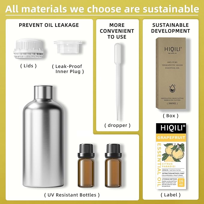 HIQILI 16 Fl Oz Grapefruit Essential Oil, for Diffuser, Skin Care, 100% Pure and Natural