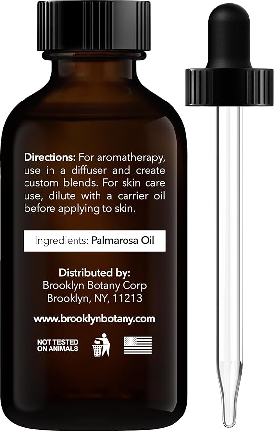 Brooklyn Botany Palmarosa Essential Oil – 100% Pure and Natural – Premium Grade Oil with Dropper - for Aromatherapy and Diffuser - 1 Fl Oz