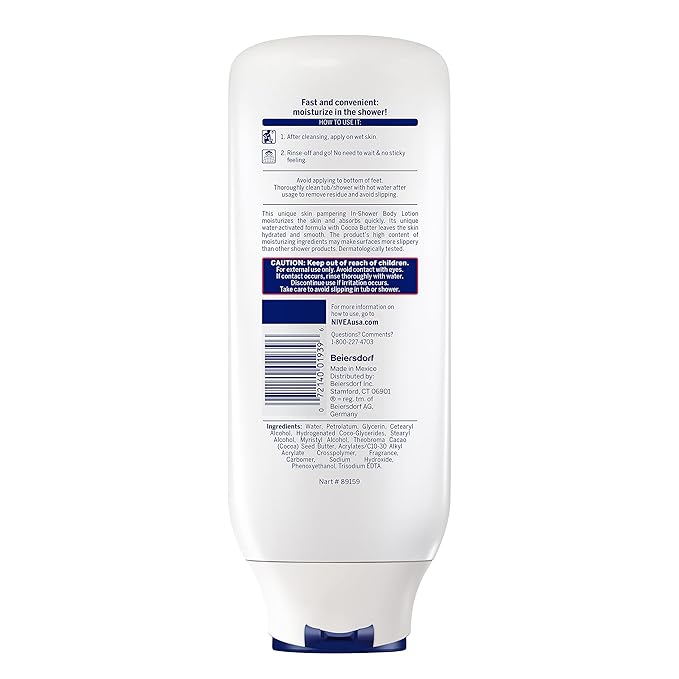 NIVEA Cocoa Butter In Shower Lotion, Body Lotion for Dry Skin, 13.5 Fl Oz Bottle (Pack of 2)