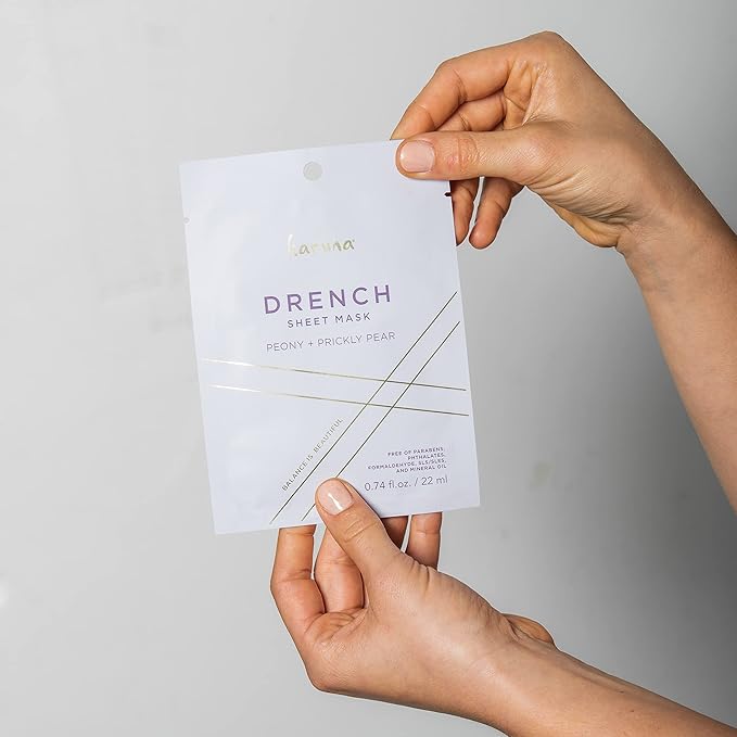 Karuna Skin - DRENCH Hydrating Sheet Mask, Pore-Minimizing Facial Skin Care Products, Hydrating Sheet Masks with Pear Extract & Peony, Face Mask for Skin with Acne & Dark Spots, 0.74 fl. oz./22 ml