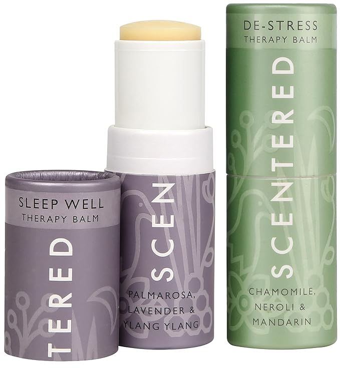 Scentered Aromatherapy Balm Stick Duo for Sleep & Stress-Relief - Roll On Essential Oil Blends of Lavender & Chamomile - Aromatherapy Gifts for Women - Sleep Well & De-Stress - Mothers Day Gift Ideas