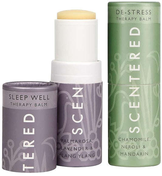 Scentered Aromatherapy Balm Stick Duo for Sleep & Stress-Relief - Roll On Essential Oil Blends of Lavender & Chamomile - Aromatherapy Gifts for Women - Sleep Well & De-Stress - Mothers Day Gift Ideas