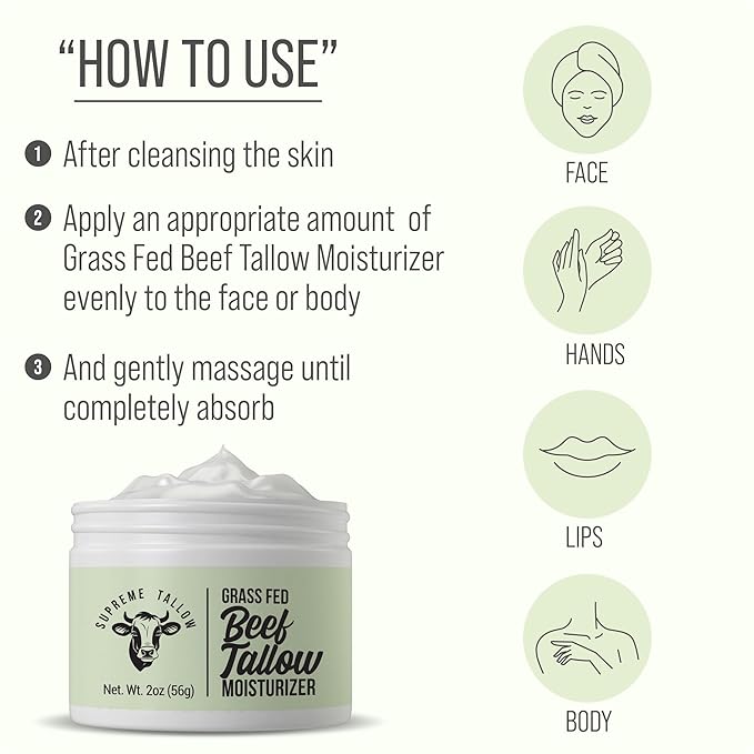Supreme Grass Fed Beef Tallow Moisturizer For Sensitive Skin. Unscented Ultra High Purity Whipped Tallow Balm. 2-In-1 Face Cream And Body Lotion For Dry, Damaged, Or Sensitive Skin Care.