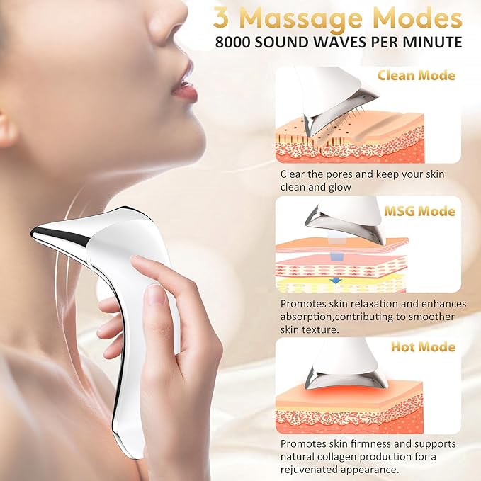 Neck and Face Sculptor with 7-in-1 Led for Skin Care,Water Resistant True Beauty Glow Facial Massager (White)