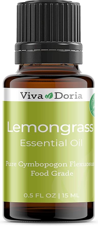 Viva Doria Lemongrass Essential Oil, 100% Pure, Natural Lemongrass Essential Oil, Undiluted, for Aromatherapy | Food Grade, 15 mL (0.5 Fluid Ounce)
