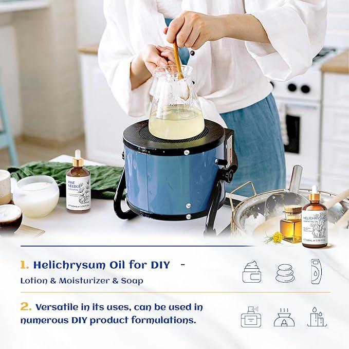 HIQILI Helichrysum Essential Oil for Skin Nourish, Undiluted & Natural, Relieve Fatigue in Body Massage, Reduce Fine Line and Wrinkle, Aromatherapy Diffuser, DIY Floral Scented Gift -100ML