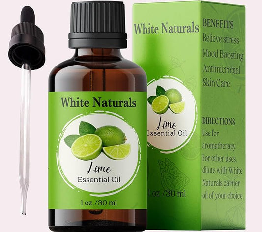 White Naturals Lime Essential Oil – 100% Pure & Natural Cold-Pressed Lime Oil, Fresh & Uplifting Citrus Aroma, Ideal for Aromatherapy, Cleaning & DIY Skin Care, 1oz
