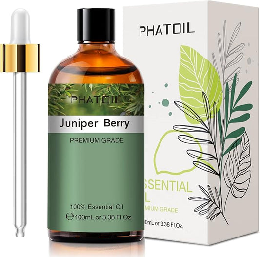 Juniper Berry 3.38fl.oz Essential Oil, PHATOIL Pure Aromatherapy Oils for Diffuser, Humidifier, Perfect for DIY Soap, Candle, Bath Bombs Making(100ml)