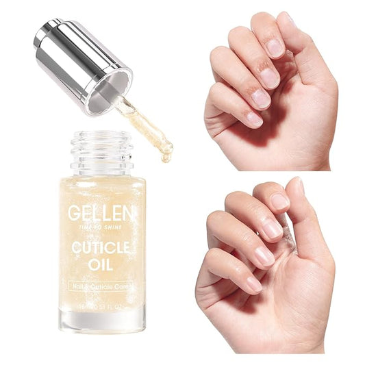 Gellen Nail Cuticle Oil for Growth and Strength, 15ml Vitamin E Nail Nourishing Oil for Hydrating, Moisturizing, Strengthening, Cuticle and Skin Care Product for Men Women, Jasmine Scent, Gold Shimmer
