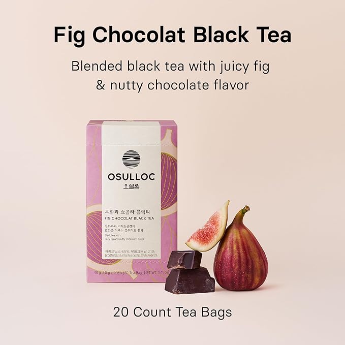 Osulloc Fig Chocolat Black Tea (Juicy Fig & Chocolate flavor), Fruit Tea Blend, Premium Tea bags from Jeju Isalnd, 20 tea bags,1.41 oz