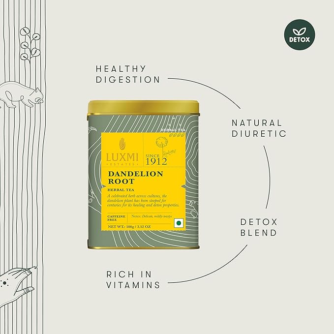 Luxmi Estates - Pure Dandelion Herbal - Organic Dandelion Tea - Loose Leaf - 100g (50 Cups) | With Pure Dandelion Root | Single Ingredient | Great for Detox