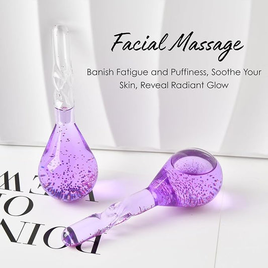 Facial Ice Globes Cryo Stick, Cooling Roller for Face, Neck & Eyes, Beauty Tool to Refresh Skin, Smooth Fine Lines, Reduce Puffiness, Tighten Pores, Skincare Gift Set, Glitter Purple