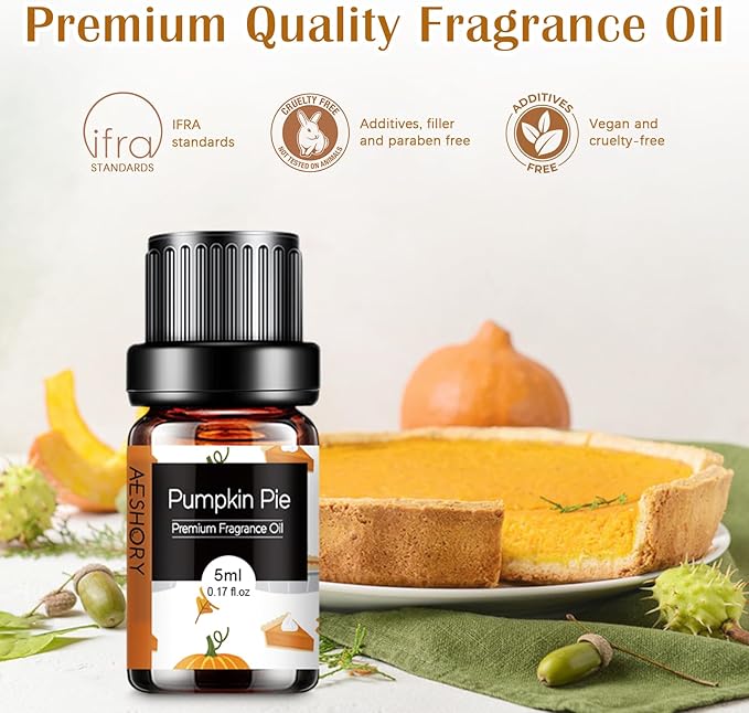 Bakery Essential Oils Set - Fragrance Oil for Diffusers, Candle Making - Pumpkin Pie, Coffee Cake, Oatmeal Cookie, Gingerbread, Cinnamon Apple Aromatherapy Scented Oils (5ml)