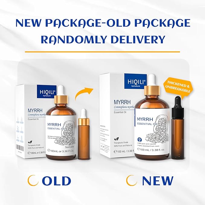 HIQILI Myrrh Essential Oil for Skin, Face, Diffuser, Add to Perfume, Toothpastes, Candle, Soap - 3.38 Fl Oz