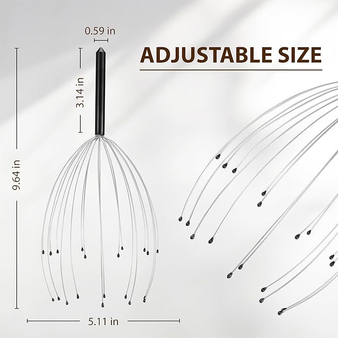 Head Massager 20 Fingers Scalp Massager Head Scratcher, Back Massage Back Scratcher, Stocking Stuffers for Scalp and Body Massage 2 Pack (Black)