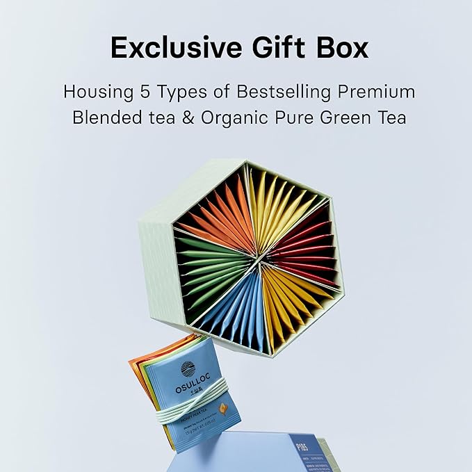 OSULLOC TEA VARIATION ESSENCE (42 Count, 6 Types x 7 ea), Assorted Tea bag Sampler, Exceptional Designed Variety Tea gift Set, Premium Tea sets from Jeju Island tea farm