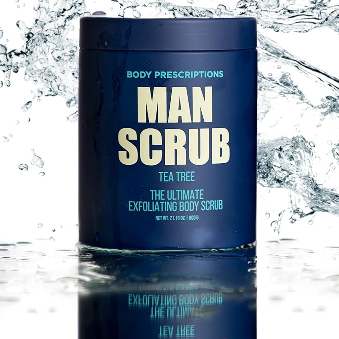 Body Prescriptions Men’s Exfoliating Body Scrub – Ultimate Skin Cleansing Wash in Jar with Twist-Top Lid, For All Skin Types, 21 Ounce (Pack of 1), Tea Tree