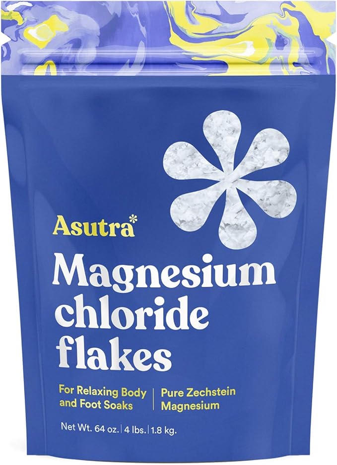 ASUTRA Magnesium Chloride Bath Flakes, 4 lbs - for Relaxing Foot & Body Soaks, Epsom Salt Alternative, Rapid Absorption