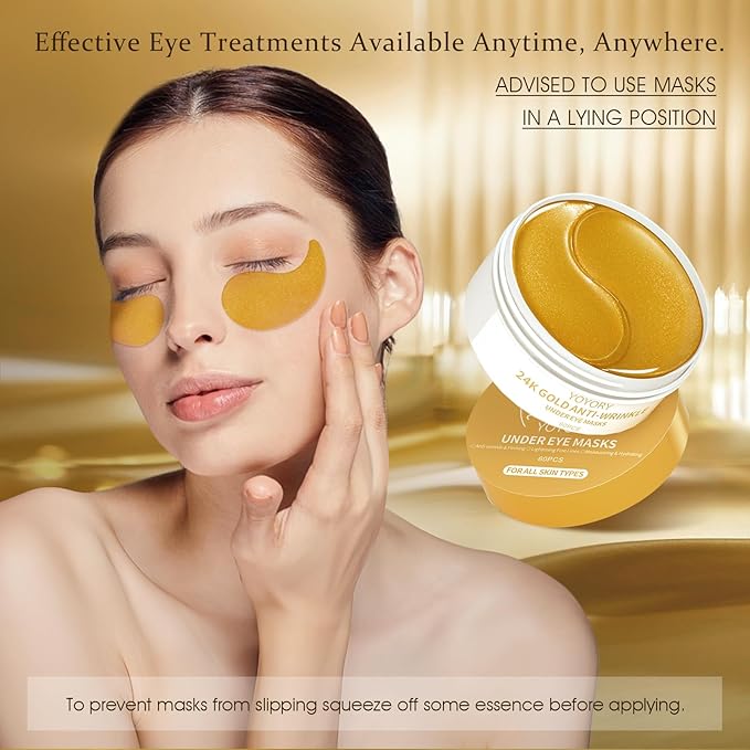 Under Eye Patches Masks - 24K Gold Eye Patch for Dark Circles & Puffy Eyesg,Fine Lines,Eye Bags Collagen Infused with Hyaluronic Acid Wrinkle Smoothing, Hydration & Firming Care (30 Pairs) Gold
