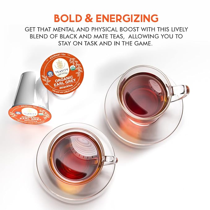 Organic Earl Grey Tea Pods for Keurig - Caffeinated Unsweet Black Tea for K Cup Brewing by Teavity (36 Tea Pods)