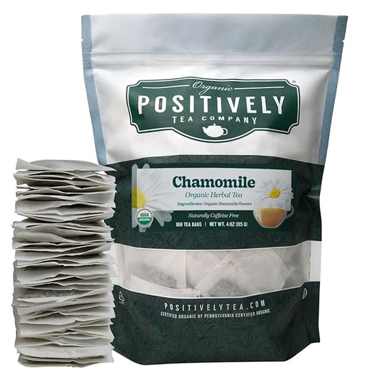 Organic Positively Tea Company, Chamomile Herbal Tea Bags, 100 Count, Eco-Friendly Tea Bags, Non-GMO
