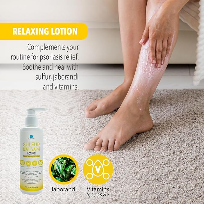 Dr. Robaina Sulfur Balsam Lotion – Daily Moisturizing Lotion for Eczema and Psoriasis Relief – Soothes Redness, Hydrates Sensitive Skin – Natural Ingredients – Made in the USA (Pack of 1)