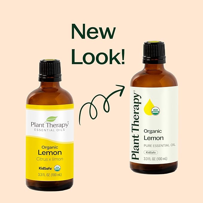Plant Therapy Organic Lemon Essential Oil 100% Pure, USDA Certified Organic, Undiluted, Natural Aromatherapy, Therapeutic Grade 100 mL (3.3 oz)