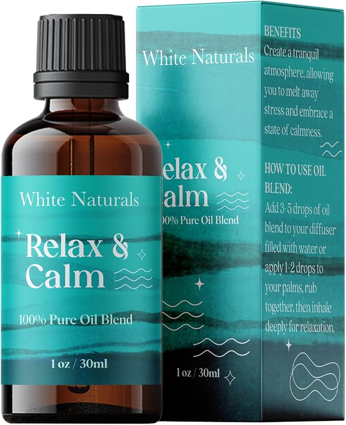 White Naturals Relax & Calm Essential Oil Blend – Soothing Aromatherapy Blend for Tranquility, 100% Pure & Natural, Perfect for Diffuser & Self-Care, 1oz