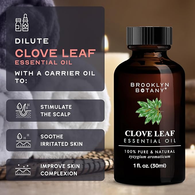 Brooklyn Botany Clove Leaf Essential Oil – 100% Pure and Natural – Premium Grade Oil with Dropper - for Aromatherapy and Diffuser - 1 Fl Oz