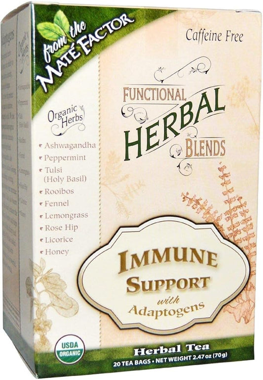 The Mate Factor Functional Herbal Blends Tea - Immune Support with Adaptogens 20/2.47 Oz (70 G) Bag(S), Green