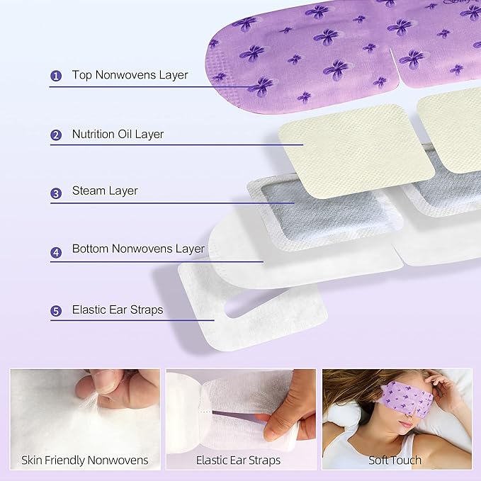 Serfeymi 10 Packs Steam Eye Masks Relieve Eye Fatigue, Hot Compress Self Heating Warm Eye Mask, Disposable Eye SPA Heated Eye Mask for Dry Eyes Dark Circles Tired Eyes -Lavender(5PCS)+ Chamomile(5PCS)