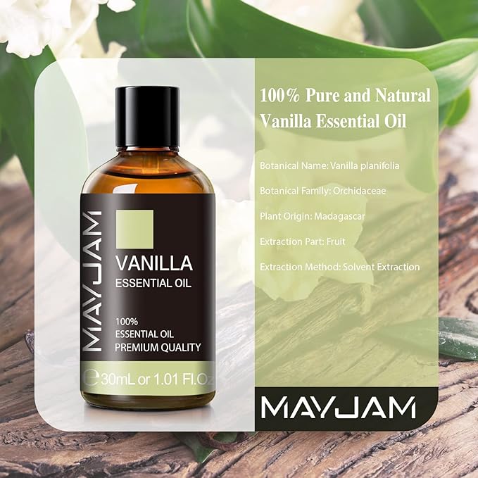 Vanilla Essential Oil 30ml/1.01fl.oz, MAYJAM Premium Vanilla Oils for Aromatherapy, Diffuser, Soap Making, Candle Making, Long Lasting Scents