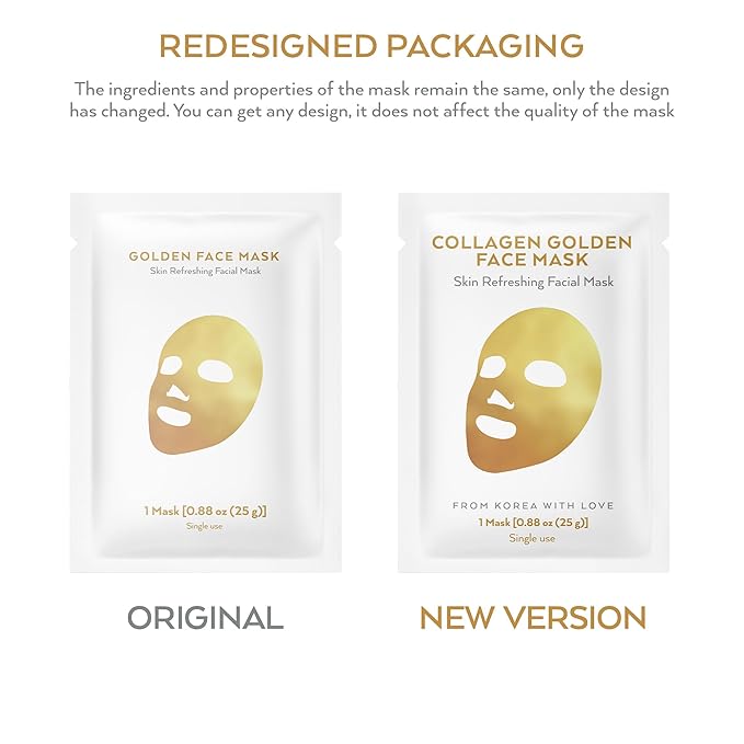 Korean Collagen Face Mask 10 pack - 24K Gold Face Mask Skin Care - Premium Alternative to Korean Sheet Masks - Deep Collagen Mask For Face, Skin - Hydrating Face Masks Skincare